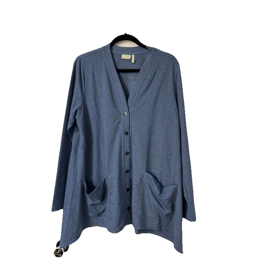 LOGO Lounge Blue Button Front Sweater Cardigan   Size Large With Front Pocket‎